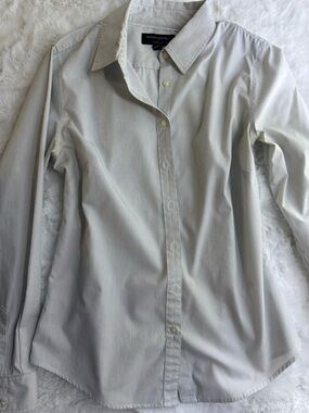 Banana Republic Women Light Gray Pinstripe Dress Shirt